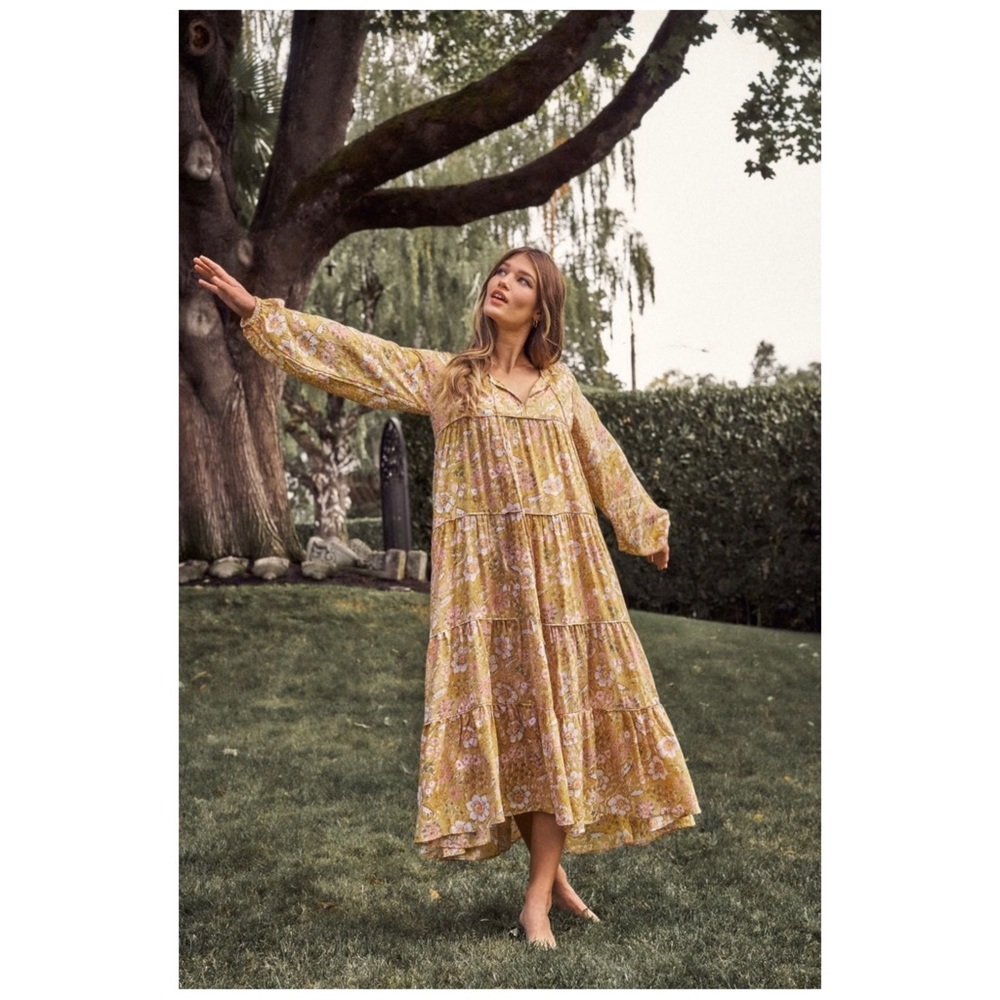 Maelu Designs Yellow Floral Woodstock Dress Size Small